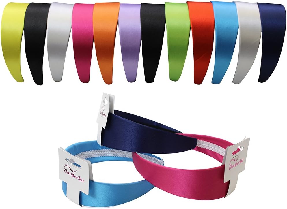 Wide Satin Headband - 4.5 cm - 12 Beautiful Hard Headbands by CoverYourHair®