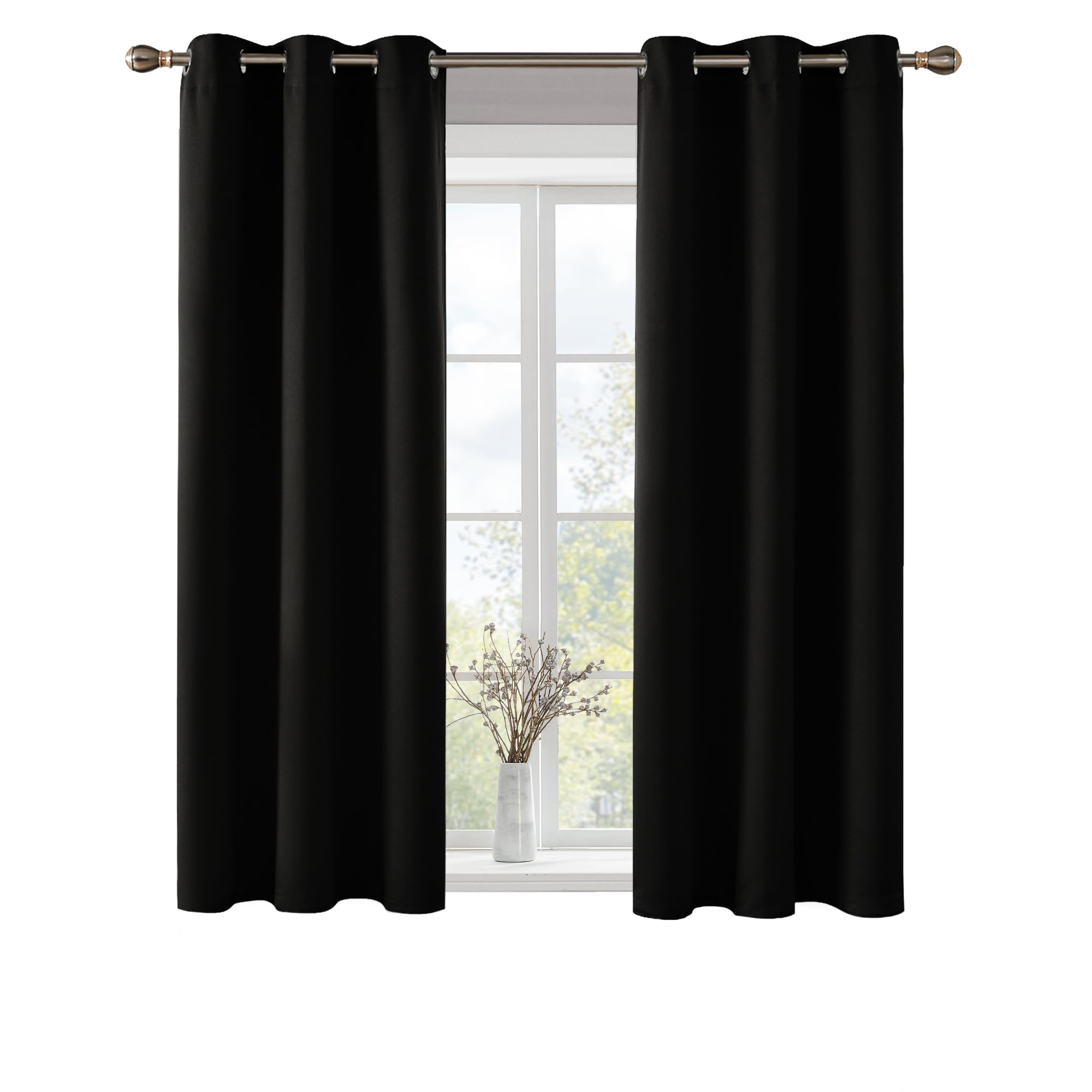 Photo 1 of Deconovo Room Darkening Curtains Blackout Curtains Grommet Thermal Insulated, Noise-Reducing, Sustainable & Easy-Care Drapes for Bedroom, Living Room & Office, Black, 42W x 63L Inch (Set of 2)
