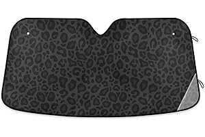Oarencol Black Leopard Car Windshield Sun Shade Animal Skin Print Foldable UV Ray Sun Visor Protector Sunshade to Keep Your Vehicle Cool (51" x 27.6")