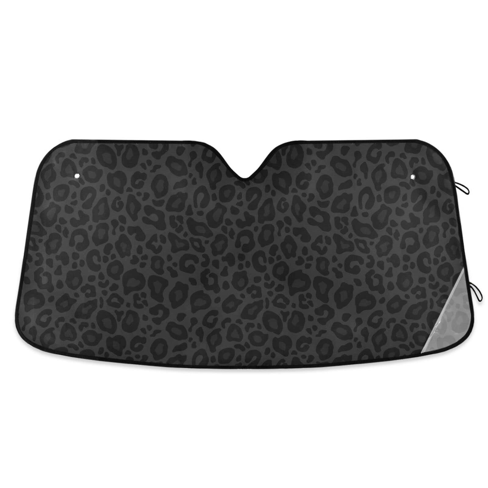 Photo 1 of Oarencol Black Leopard Car Windshield Sun Shade Animal Skin Print Foldable UV Ray Sun Visor Protector Sunshade to Keep Your Vehicle Cool (55" x 27.6")