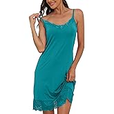 Pafnny Slip for Women Under Dress Satin Silky Sleepwear Sexy Lace Trim V Neck Tank Nightgown Cooling Feel