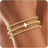 shownee Gold Beaded Bracelet for Women 14K Gold Plated Bracelets Gold Stretch Bead Ball Bracelets Hypoallergenic Stackable Bracelet Set