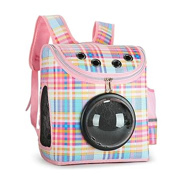 emily pets Sri Double Shoulder Portable Space Capsule Backpack in Check for Puppy/Cat (Multicolour, Small)