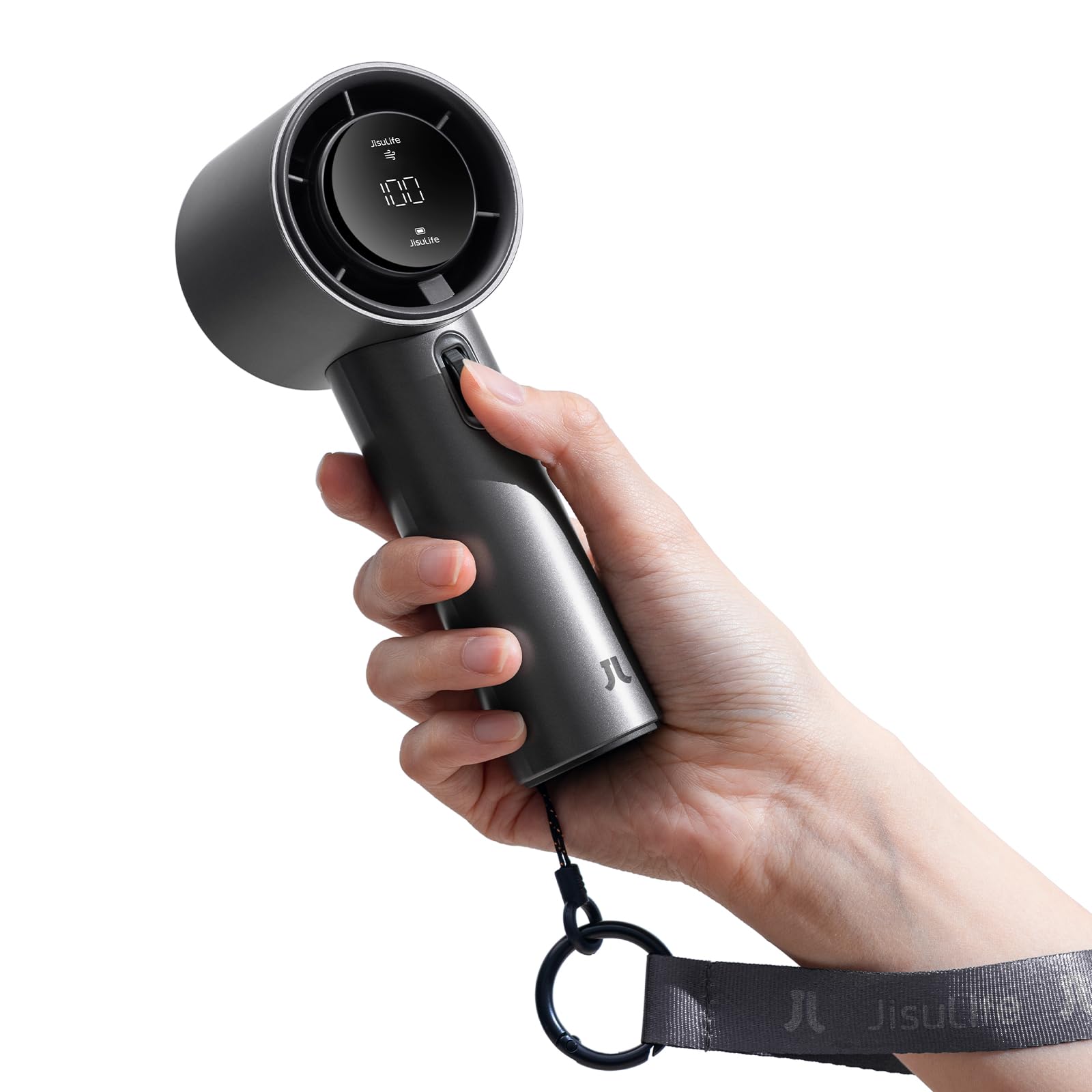JISULIFE Handheld Fan Pro - Extreme Cooling Output: 1-100 Speed Scroll Wheel, Metal Body, Digital Display, 1.5H Fast Charge, 5000mAh-Portable Fan for Travel, Valentines Day Gifts for Her Him(Grey) Image