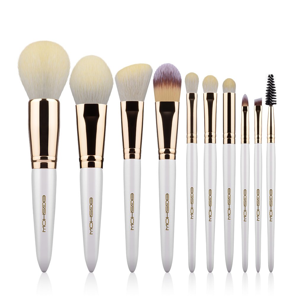 Make Up Brushes EIGSHOW 10pcs Makeup Brush Set Professional Foundation Brush Vegan Cruelty-Free Synthetic Face Powder Blush Eyeshadow Blending Lip Eye Cosmetic Brush Kit Champagne Gold