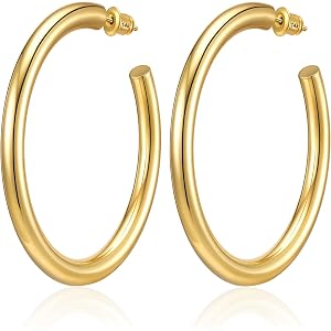 Diorra Hoop Earrings for Women, 14K Gold Plated/Silver Chunky Hoop Earring Hypoallergenic Sterling Silver Post Large Earrings
