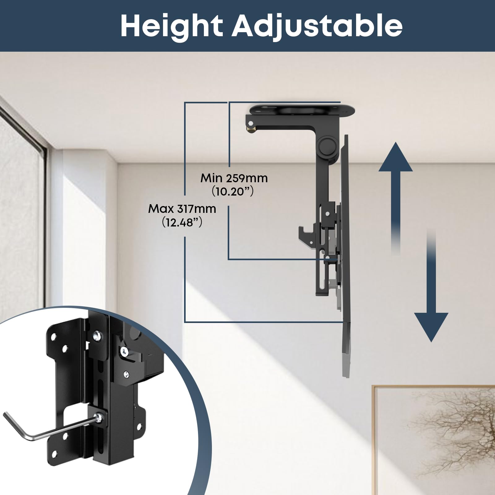 13 to 27 inch Folding TV Ceiling Mount,Manual Flip Down TV Bracket up to 44lbs, Folding Tilt Pitched Roof and Under Cabinet Mounting,Height Adjustable,Max VESA 100x100mm, Black
