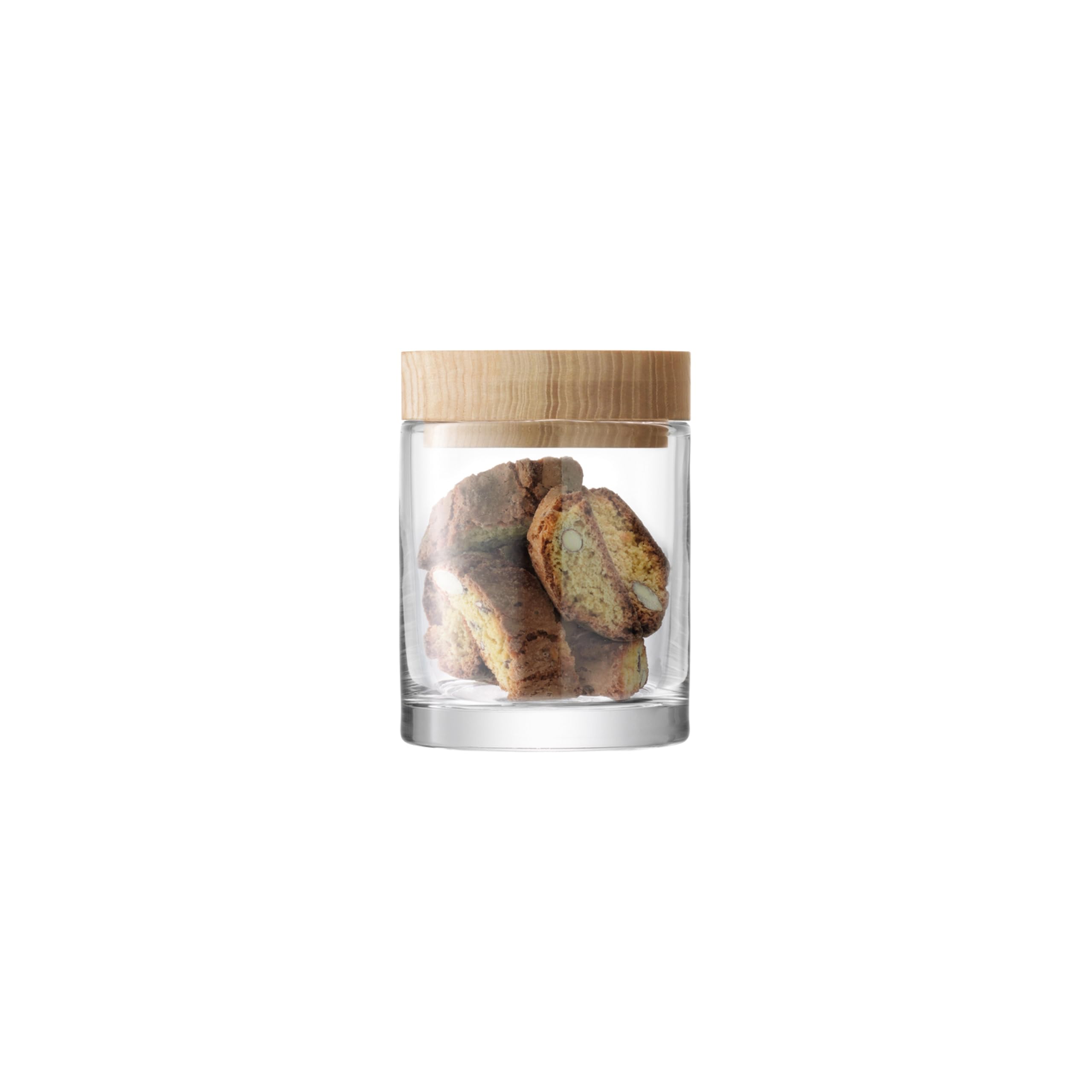 LSA International Lotta Container Clear & Ash Lid H14cm| 1 Unit | Mouthblown & Handmade Glass | Hand Planed Wood | LW18