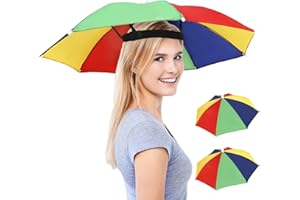 Babelshar 2 Pack Umbrella Hat for Adults with Elastic Band, Fun Colorful Party Umbrella Hats for Kids, Hands-free Adjustable Size Fits All Ages for Outdoor Sun Rain Protection
