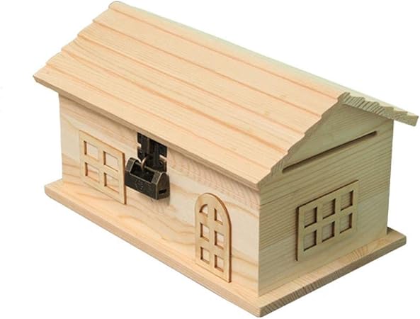 Hucha Creativa Piggy Banco de madera pequeña casa del dinero Cajas de madera con estilo de
