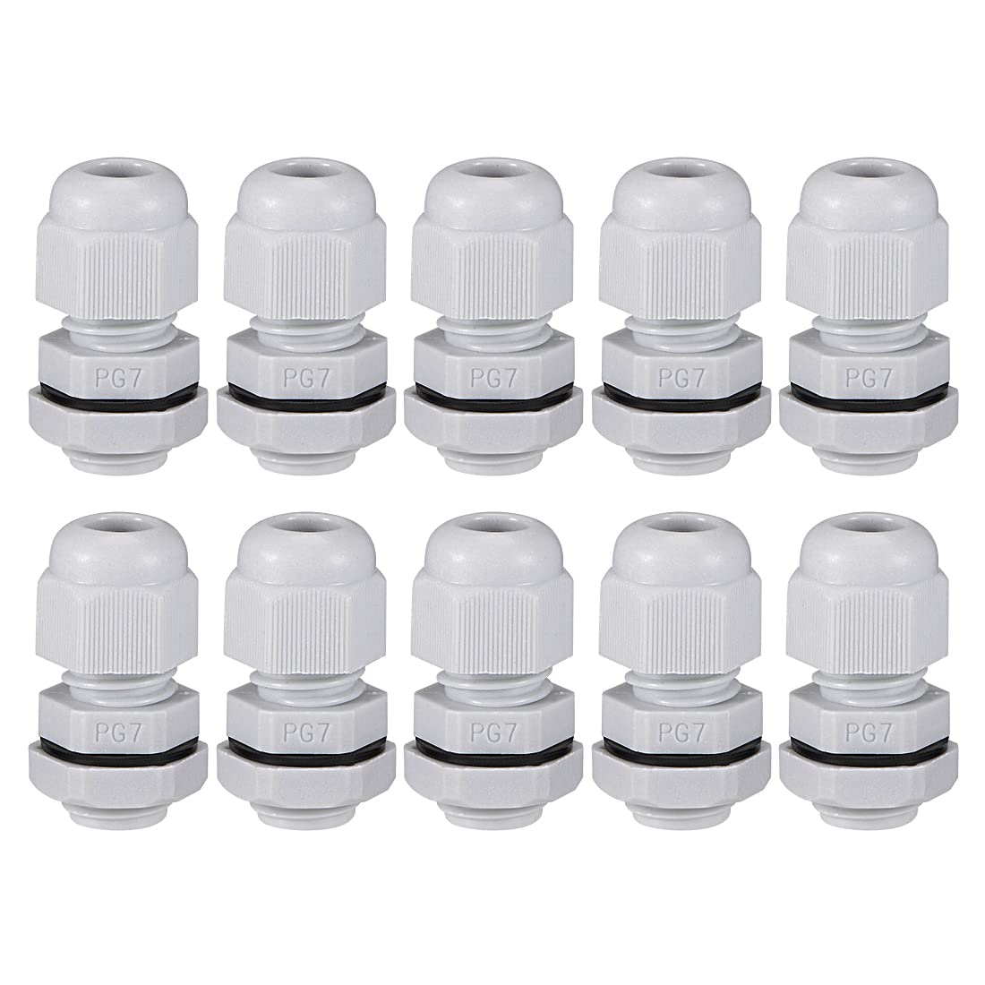 sourcing map 10Pcs PG7 Cable Gland 2mm-5mm Wire Hole Waterproof Nylon Joint Adjustable Locknut with Washer White — image 1