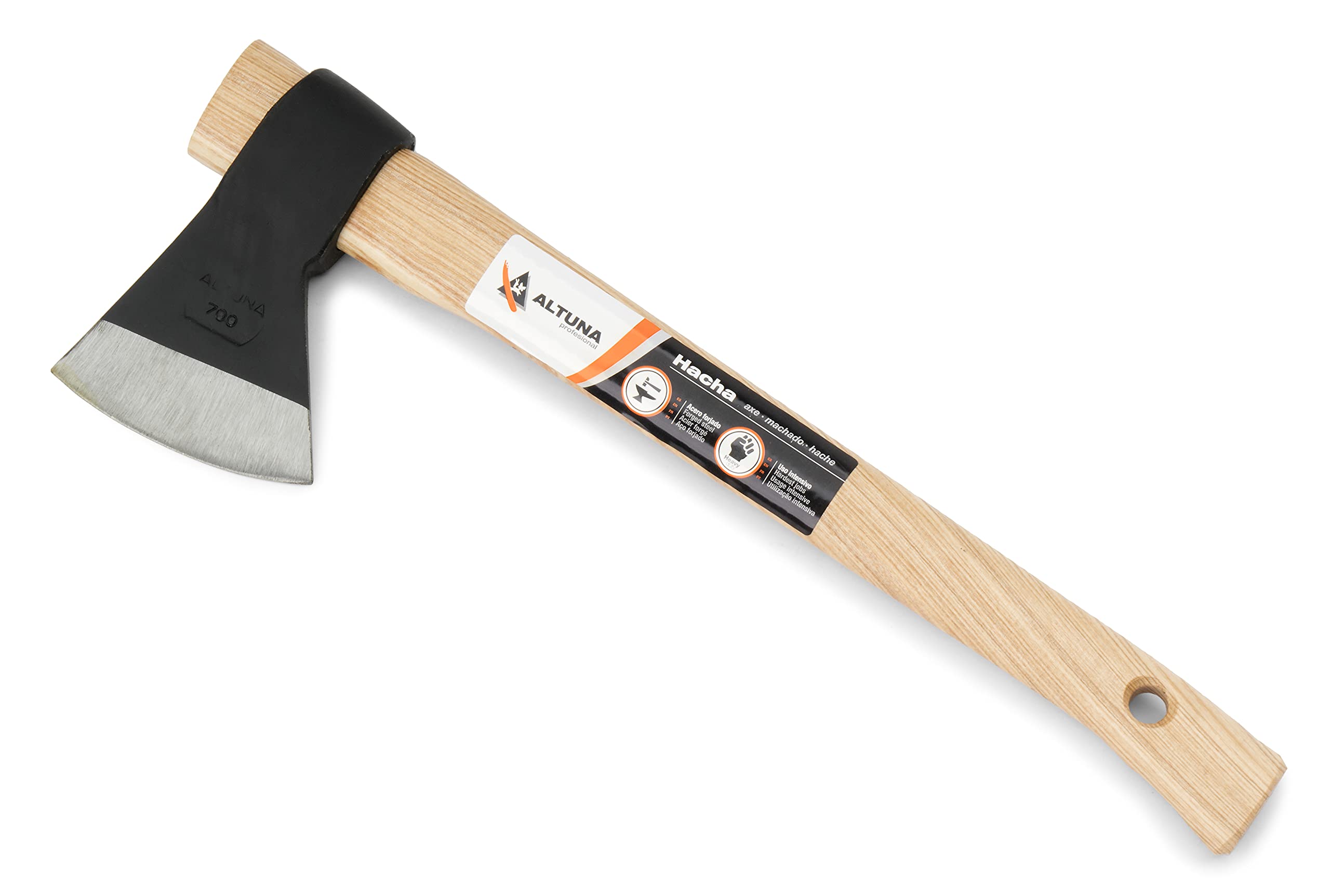 Axe – Model 8283 – Made of forged steel and wooden handle with COTA – For frequent use – Dimensions 40 x 20 x 5 cm – Weight 600 g – High resistance and durability – Altuna