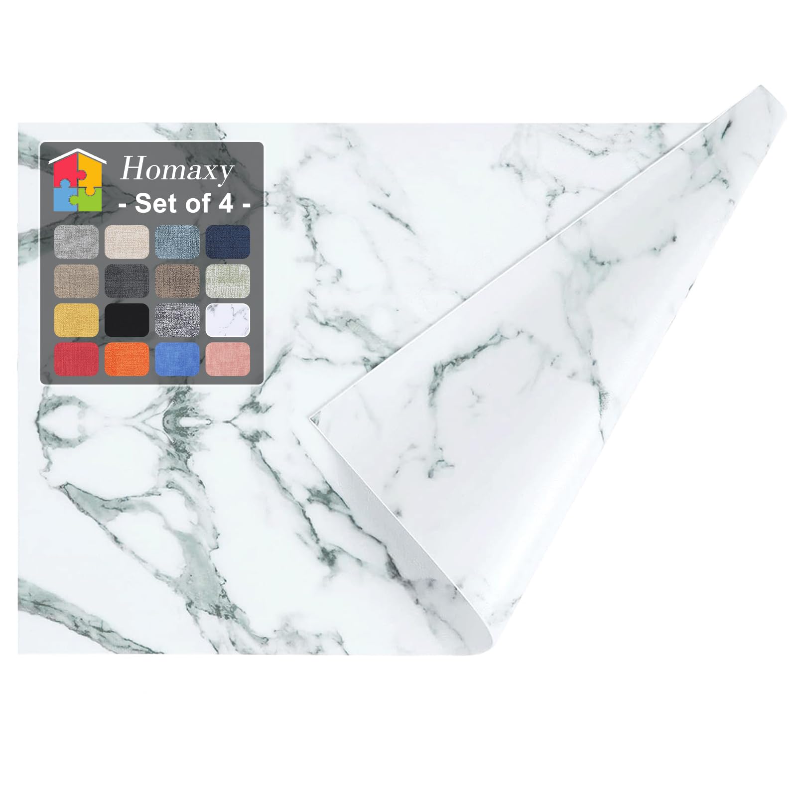 Photo 1 of Homaxy Faux Leather Heat Resistant Placemats for Dining Table Set of 4, Waterproof Wipeable Washable PU Table Mats, Easy to Clean Anti-Slip Place Mats, 11.8" x 17", Marble