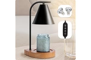 Aimoptg Candle Warmer Lamp with Retro Wooden Base - Home Decor Wax Melt for Small and Large Jar Candles, Candle Heater Lamp with 2 Bulbs, Dimmer and Timer Function