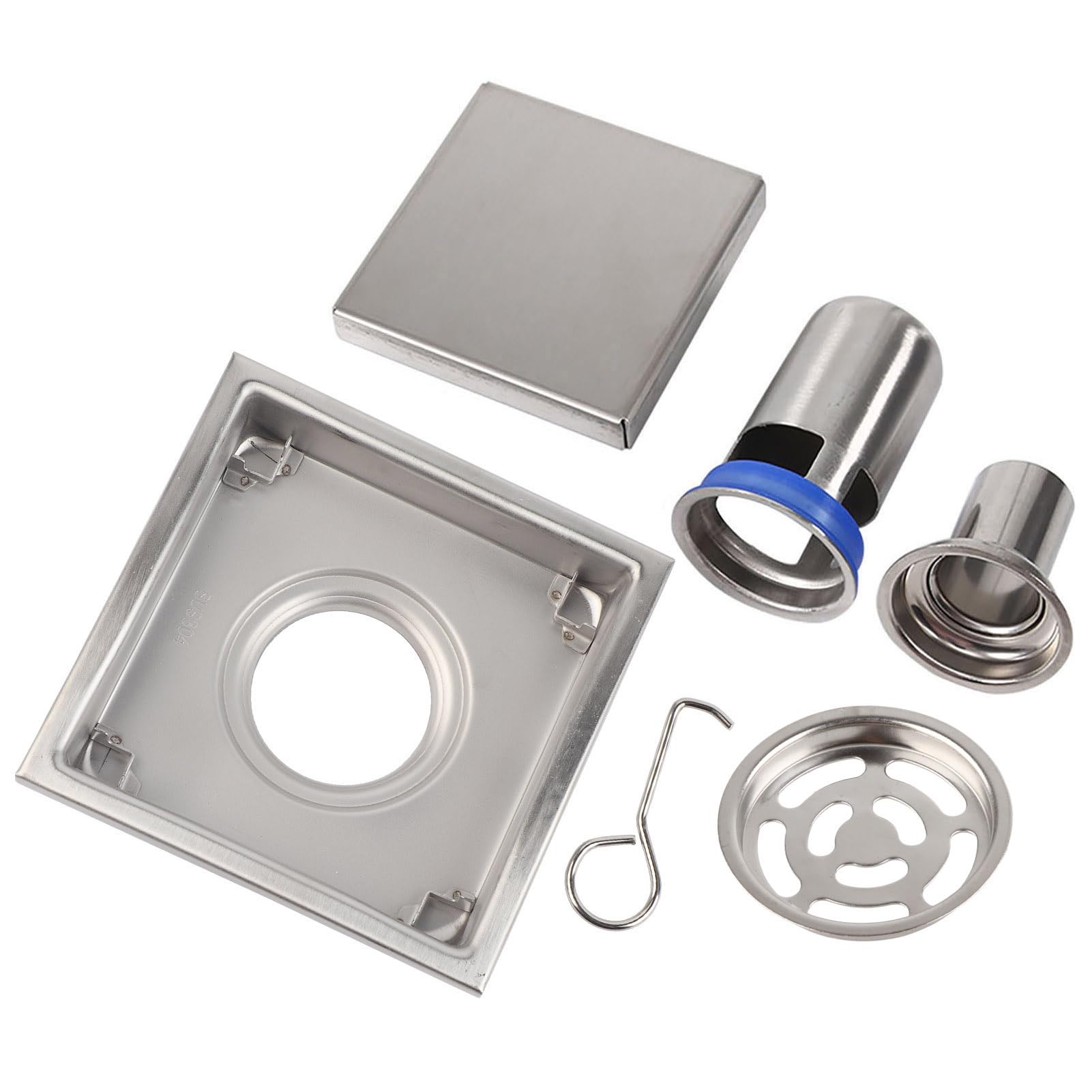 304 Stainless Steel 110 X 110mm Bathroom Shower Tile Insert Square Floor Drain Cover Shower Drain Grate for Tile Floors Waterproof Strainer