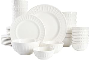 GIBSON SOHO LOUNGE Gibson Home Zen Buffet Porcelain Dinnerware Set, Service for 8 (40pcs), White (Embossed)
