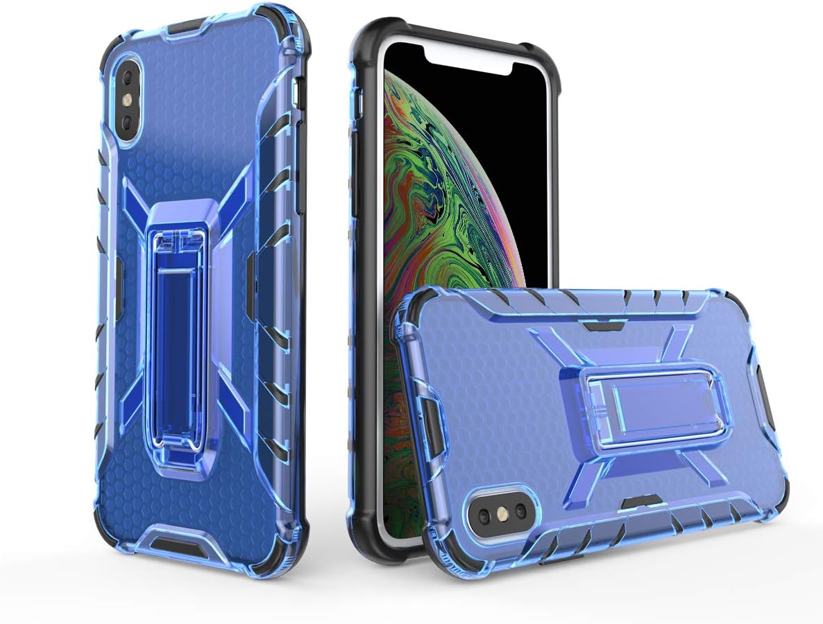 Molzar Kickstand Series iPhone Xs Max Case, Vertical and Horizontal Stand, Hard PC Back and Flexible TPU Frame with Bumper Corner, Drop Protection, Compatible with iPhone Xs Max,Translucent Blue/Black