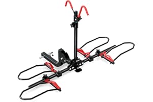 OFISPEED 2'' Hitch Mounted Foldable Bike Rack, 2-Bike Platform Style Carrier for Standard, Fat Tire, Ebike, Quick Release Handle Smart Tilting Car SUV Truck-Weight Capacity 150 Lbs, Black, 81Inch