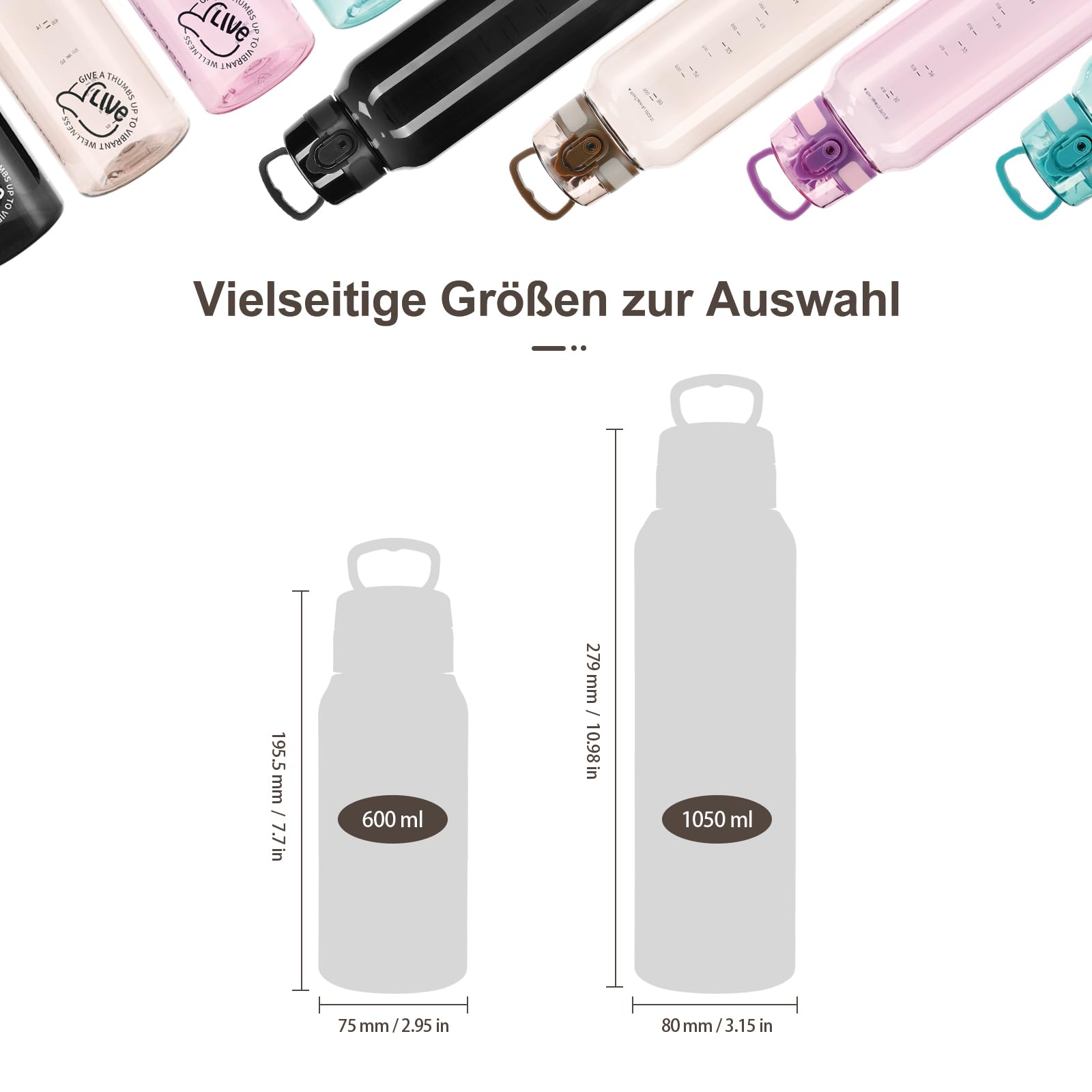 UZSPACE Trinkflasche Sport 1L, Tritan Bpa-Frei Trinkflasche Auslaufsicher mit Einhandbedienung, Kohlensäure Geeignet, Spülmaschinenfest, Wasserflasche für Gym Frauen Yoga, Braun 5