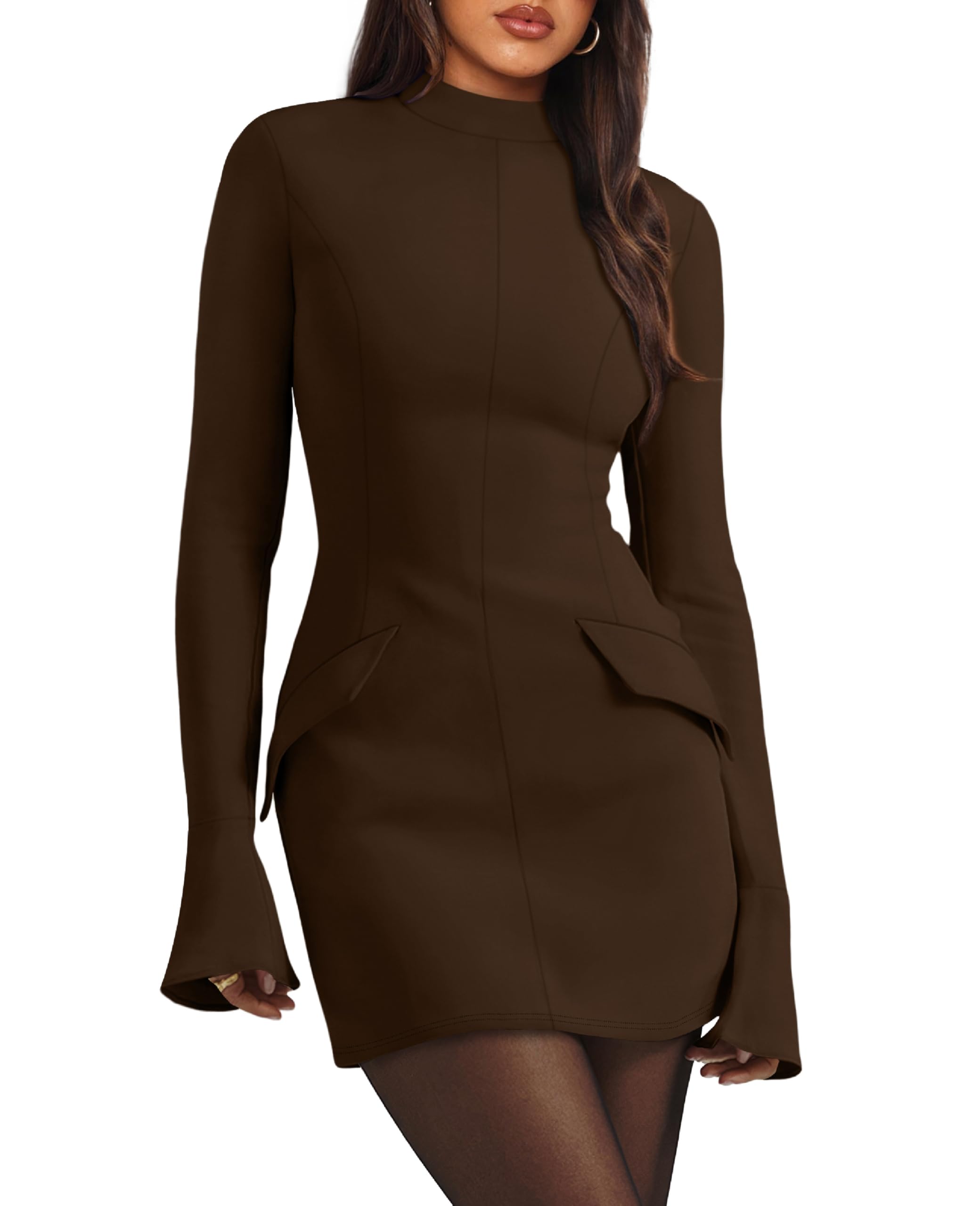 Photo 1 of OFEEFAN Chocolate Brown Fall Clothes Winter Dresses for Women 2025 Coffee M