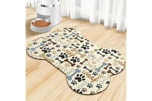 ZOEEYA Dog Food Mats for Floors Waterproof, Pet Feeding Absorbent Water Bowl Mat Cat Placemats Beige Bone Shape 19 * 12 inch