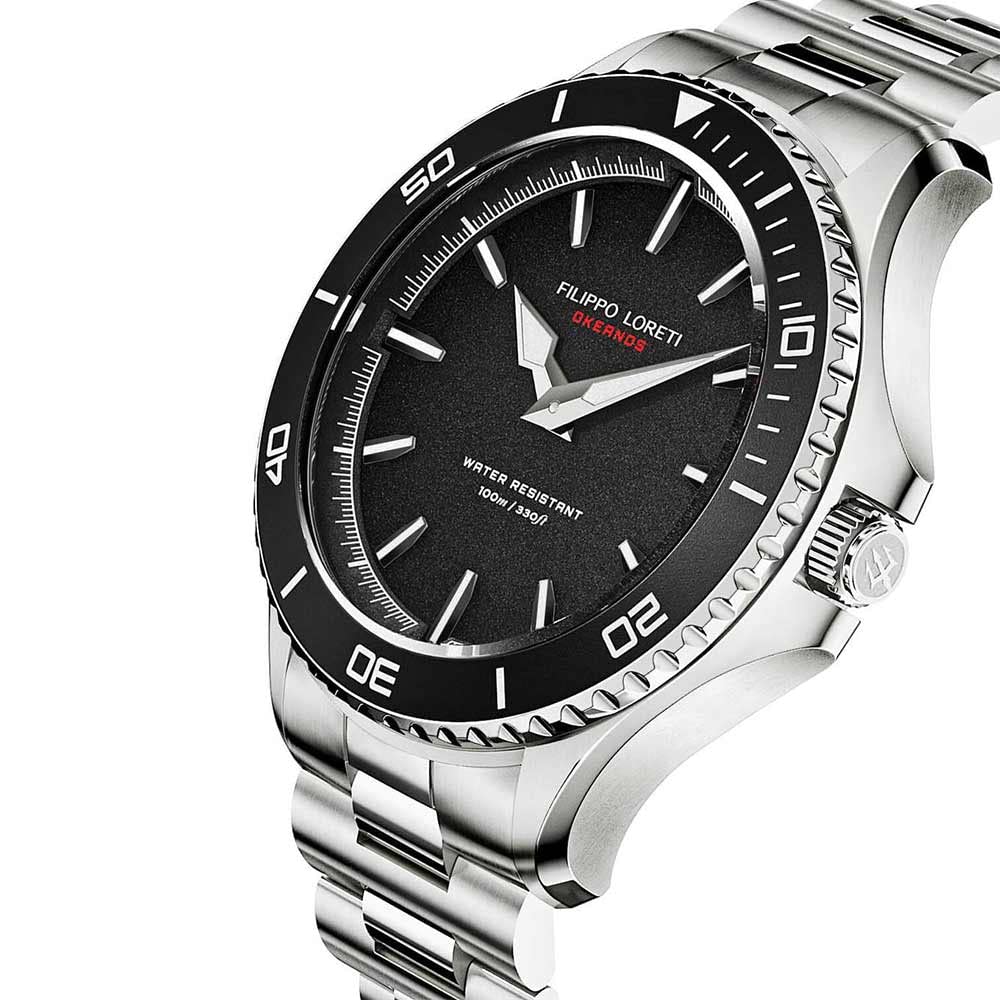 Filippo LORETI Okeanos Men’s Dive Watch, Italian Design Men’s Wrist Watch, Stainless Steel 42mm 100M Water Resistant, Sapphire Glass Watch for Men, Miyota Movement, Black Dial