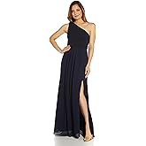 Adrianna Papell Women's One Shoulder Chiffon Gown | Long Evening Gown with Pleated Skirt, Fitted Bodice & Side Leg Slit, Midnight 6