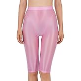 FEOYA Women’s Glossy Shorts Semi See Through Boyshorts with 5-Inch Inseam Stretchy High Waisted Shorts