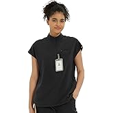 Kitmaz Medical Scrub Tops for Women - Soft Stretch Mandarin Collar Oversized Fit Scrub Shirts with 3 Pockets