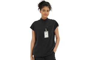 Kitmaz Medical Scrub Tops for Women - Soft Stretch Mandarin Collar Oversized Fit Scrub Shirts with 3 Pockets