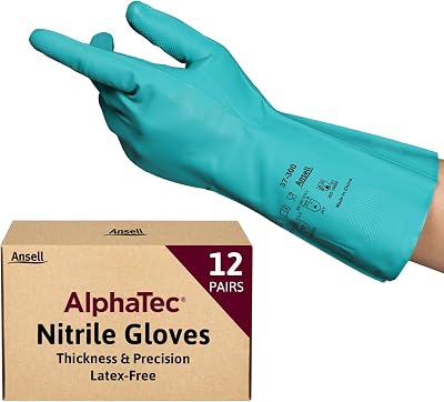 Ansell AlphaTec 37-300 Nitrile Gloves Long Cuff Green Size S 12 Pairs