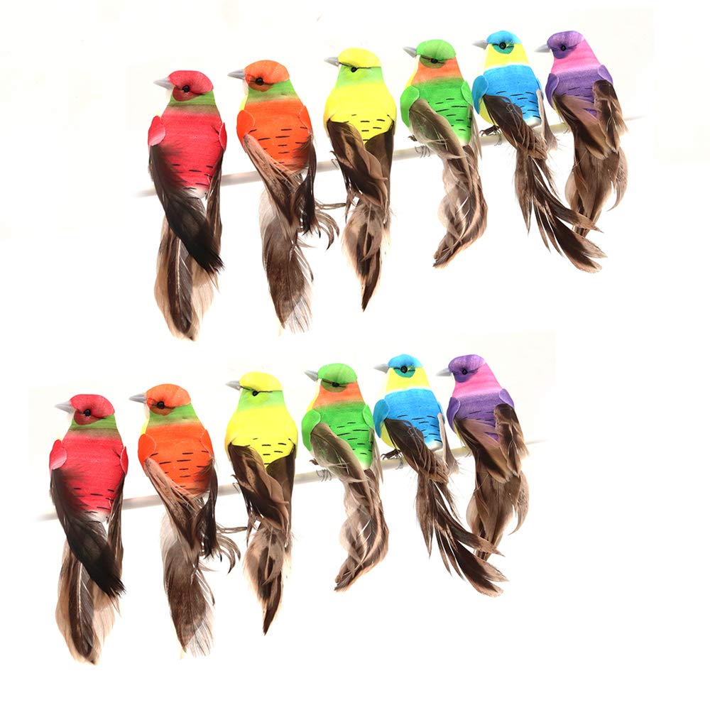 Shiwaki 12 x Artificial Foam Bird Feathers Figurines for DIY Crafts Home Garden Decoration Wedding Party Ornament – Colourful Series