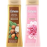 Caress Body Wash Set, Shea Butter & Brown Sugar + Daily Silk White Peach & Orange Blossom Moisturizing Body Wash for Gorgeous, Radiant Skin, Body Soap Liquid Set, 20 Fl Oz (2 Piece Set)