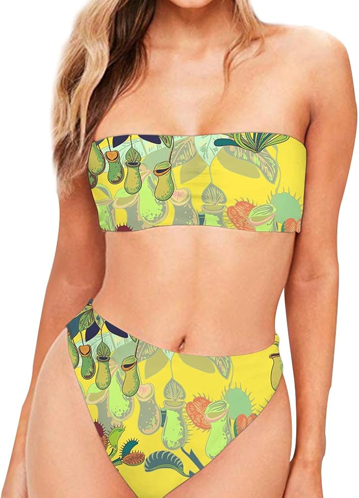 yellow strapless bikini