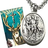 Westmon Works St Hubert Patron Saint of Hunters Set Medal with Stainless Steel Chain Holy Card Boxed
