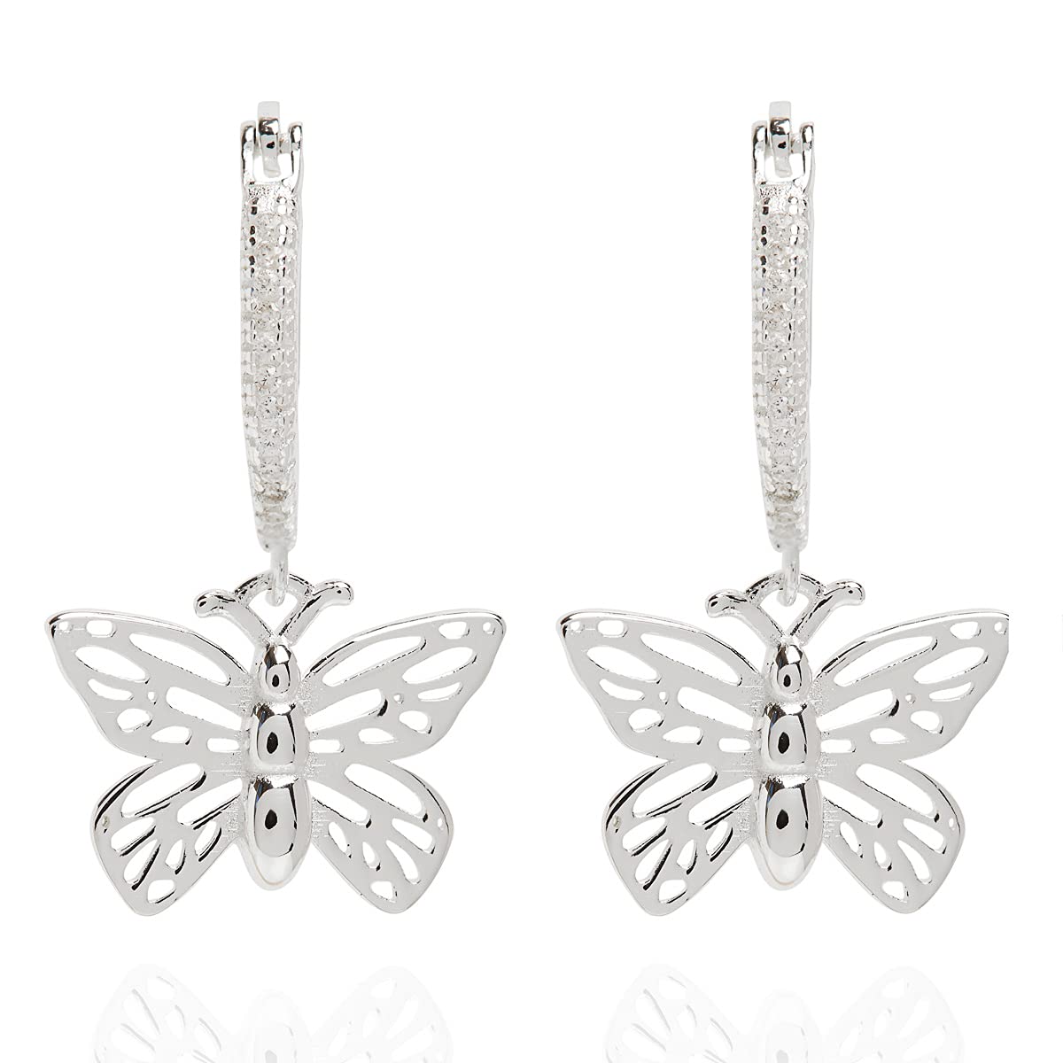 Annie Oak Womens 925 Silver Cubic Zirconia Butterfly Crystal Hoop Earrings