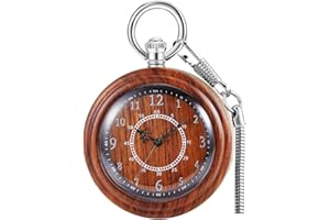 Tiong Wooden Pocket Watch,Engraved Wooden Pocket Watches for Men Handmade Bamboo Wood Analog Quartz Pocket Watch with Chain Gift for Father's Day
