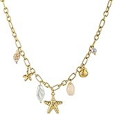 TONLUYAX Gold Starfish Necklace for Women Charms Baroque Pearl Shell Necklace Summer Conch Beach Jewelry