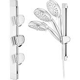 Height & Angle Adjustable Handheld Shower Head Holder, Metal Handheld Showerhead Holder, Hand Held Showerhead Holder Wall Mount, Strong Adhesive, No Drill, Suitable for Bathroom or RV, Chrome