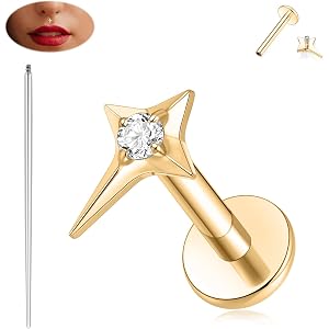 GAGABODY Internally Threaded Labret Studs 16g G23 Titanium Lip Rings 6/8/10mm Tragus Piercing Labret Jewelry Medusa Piercing