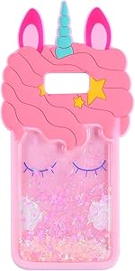 TopSZ Quicksand Unicorn Pink Case for Samsung Galaxy S6,S7,Silicone 3D Cartoon Shiny Animal Glitter Cover,Kids Girls Teen Cool Fun Cute Kawaii Soft Rubber Unique Bling Character Cases for S7/ S6