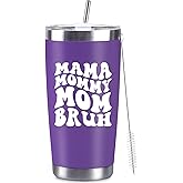 CUPLOOV Mother's Day Gifts for Mom from Daughter Son Kids 20 Oz Funny Purple Mama Mommy Mom Brush Stainless Steel Tumbler Coffee Travel Mug with Lid and Brush Christmas Gift, Purple