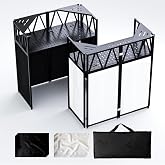 RDCMKL DJ Table Stand Portable Booth, All-Metal Heavy-Duty Foldable DJ Stand, Iron Plate Surface DJ Facade Booth, with 8 Machine-Washable Scrims, Travel Bag