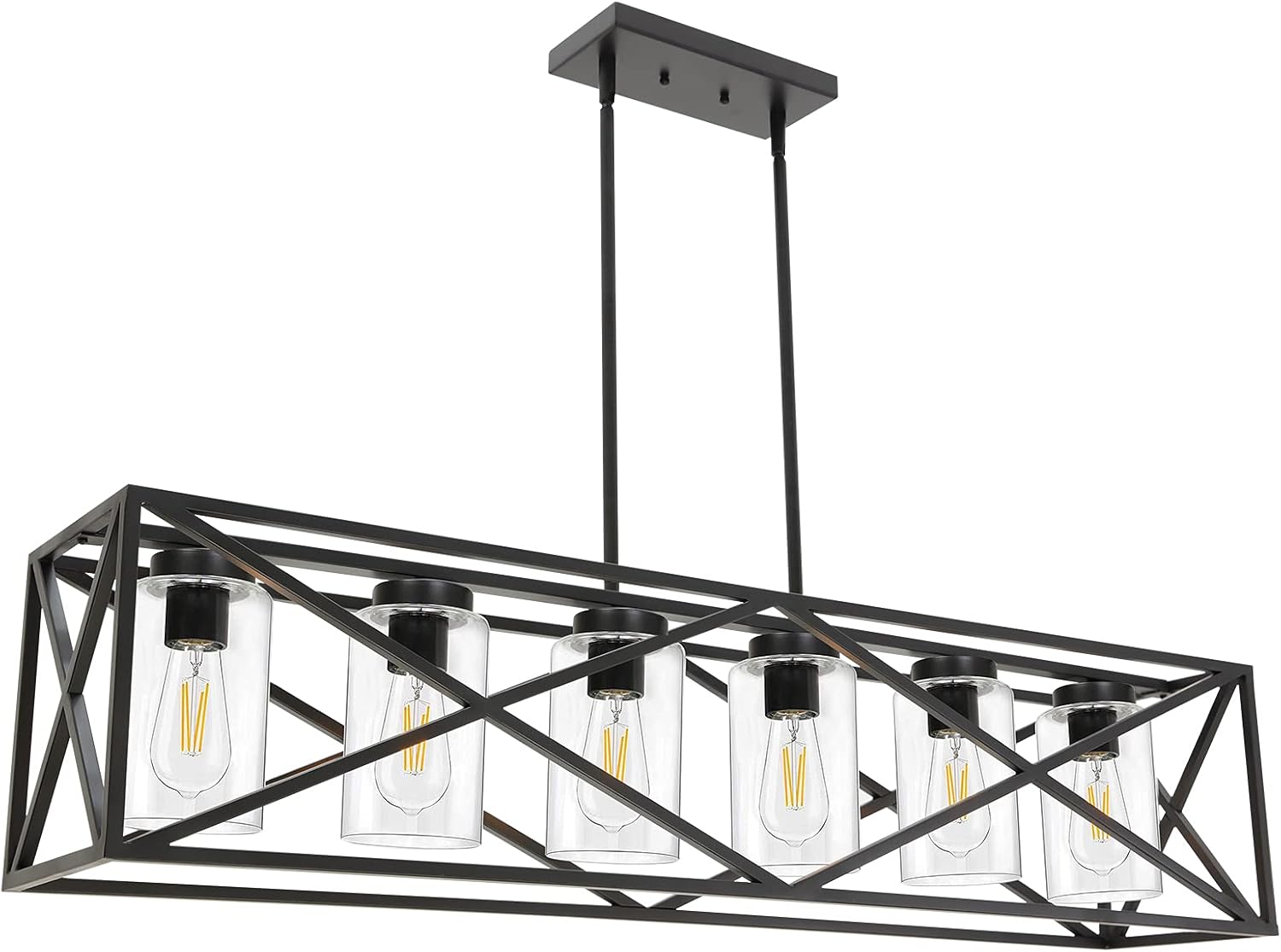 TODOLUZ 6-Lights Farmhouse Chandelier Black Dining Room Light Fixtures, 45.28" Contemporary Rectangle Kitchen Island Lighting with Clear Glass Shade: Home Improvement