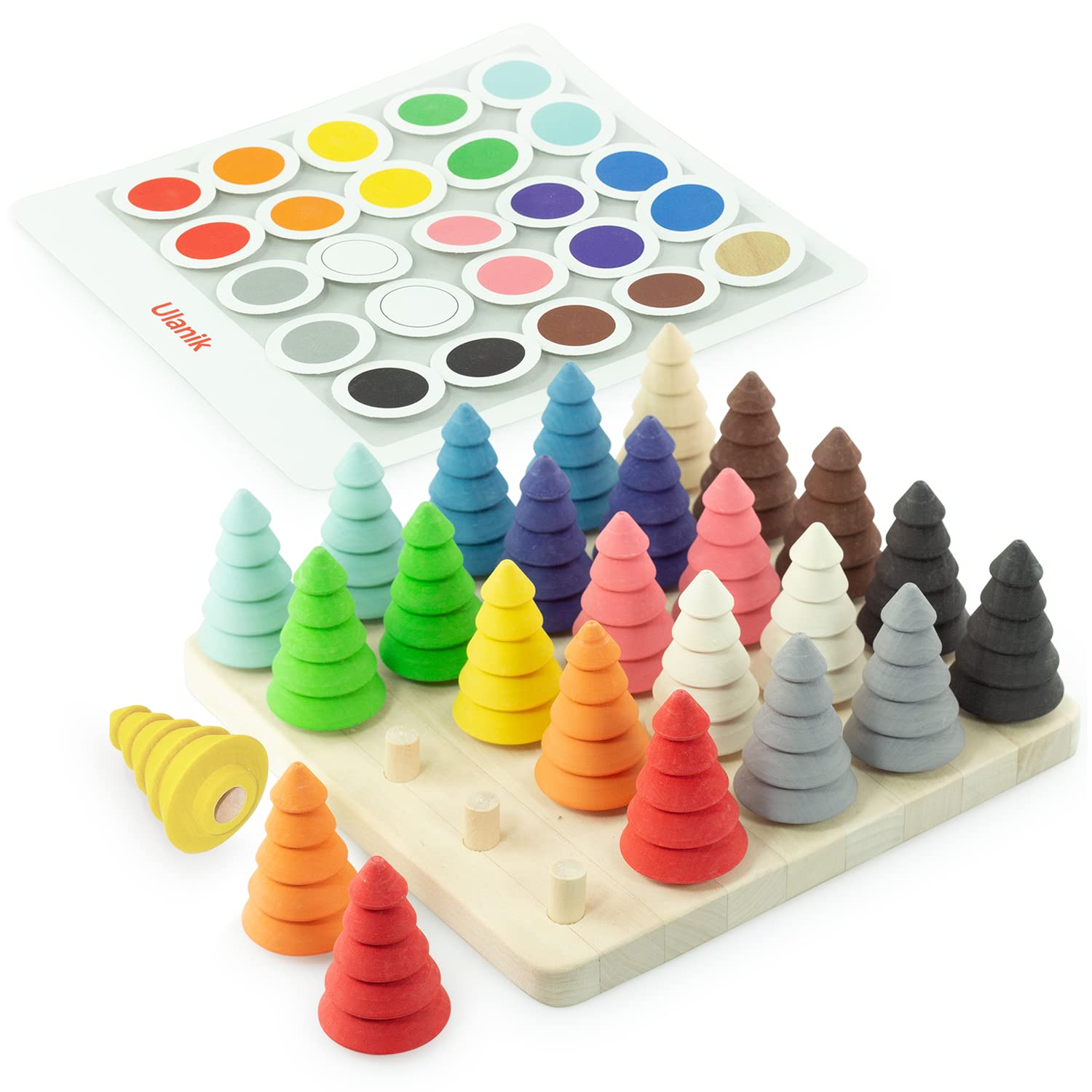 Ulanik Fir Trees on the Board Montessori Toy Wooden Sorter Game 25 Fir Trees 55 mm Age 1 + Colour Sorting and Counting Preschool Learning Education