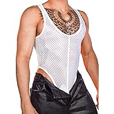 EHSUYAB Men Sexy Lingerie Bodysuit, Snap Crotch Mesh Tank Top, Sissy Clothes Gay Club, Shapewear Muscle Suit Rave Outfits