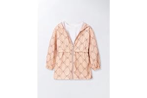 Girls Hooded Jacket, Bow Print Pattern, Long Sleeve Zip Up Outerwear Coat