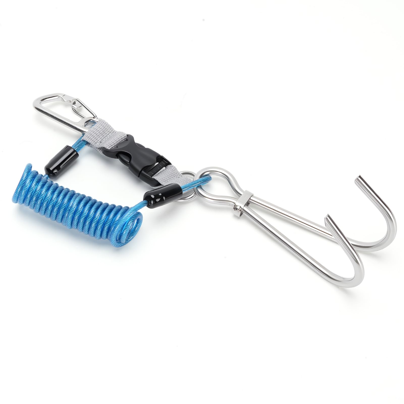 Tbest Scuba Diving Reef Hook Stainless Steel Reef Hook Diving Hook Scuba Safety Accessories with Spiral Coil Lanyard Quick Release Buckle (Blue)