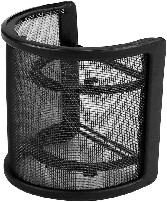 Microphone Pop Filter, U Shape Mask Metal Mesh and Foam Double Layer Mic Windscreen for Studio Microphone, Black