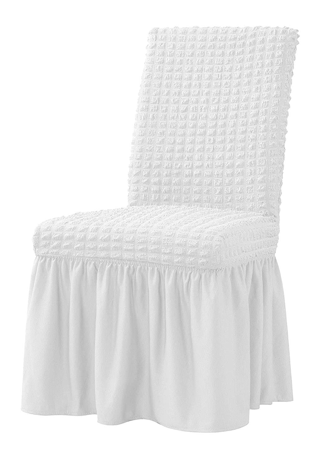 Photo 1 of XMNTG Dining Room Chair Slipcovers 1-Piece Stretch White Dining Chair Covers Dorm Chair Cover Non Slip Washable Furniture Protector with Skirt Country Style for Hotel Ceremony Party (White)